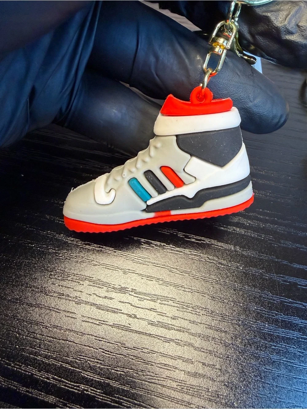 4Pcs Adidas Mini Sneaker Keychain Set - White with Red, Black, Gray Accents